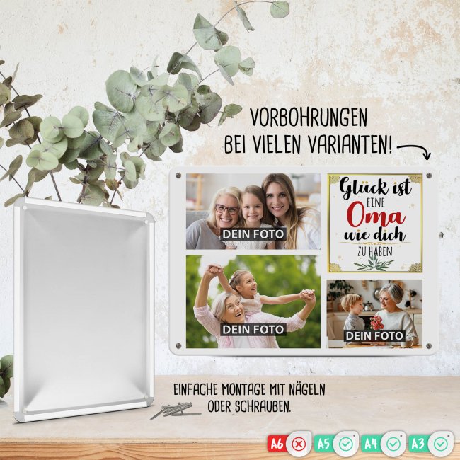 Blechschild f&uuml;r die Oma gestalten - Gl&uuml;ck ist - Collage mit 3 Fotos - DIN A3