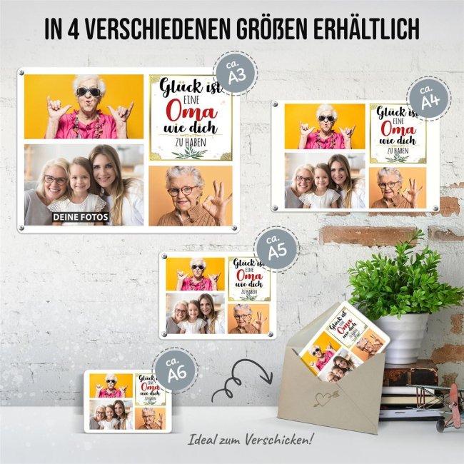 Blechschild f&uuml;r die Oma gestalten - Gl&uuml;ck ist - Collage mit 3 Fotos - DIN A3