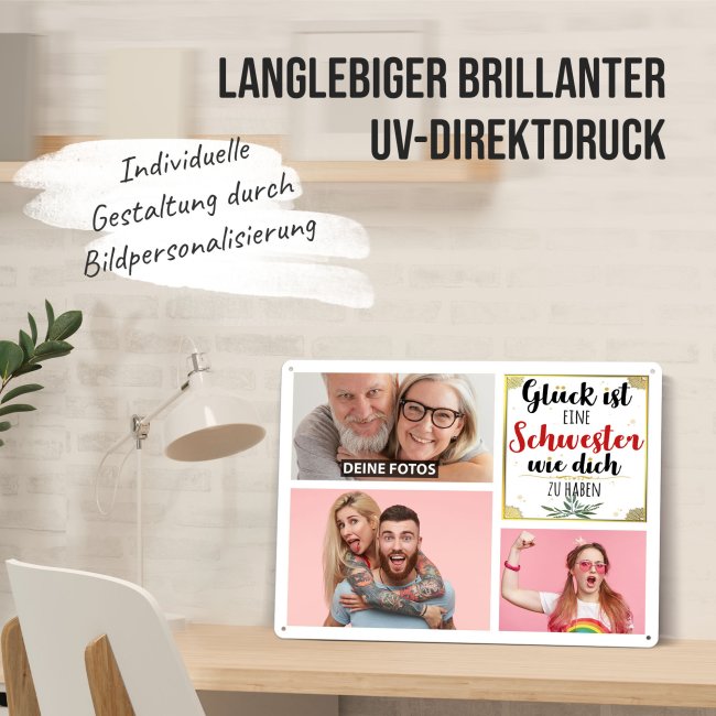 Blechschild f&uuml;r die Schwester gestalten - Gl&uuml;ck ist - Collage mit 3 Fotos - DIN A3