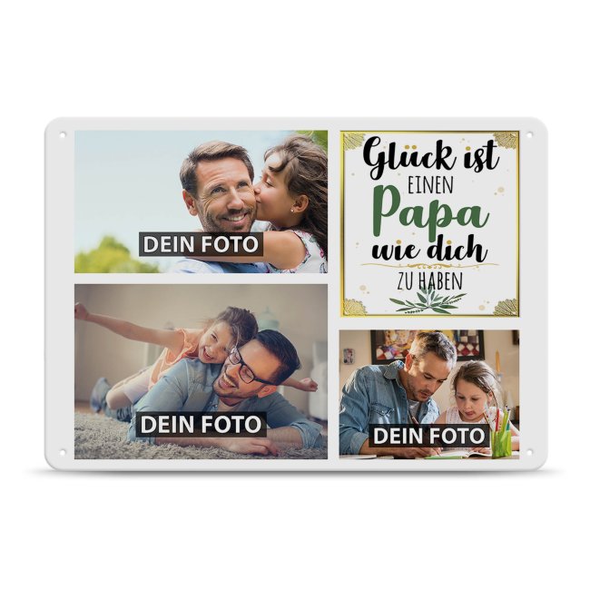 Blechschild f&uuml;r alle M&auml;nner in der Familie gestalten - Gl&uuml;ck ist - Collage mit 3 Fotos