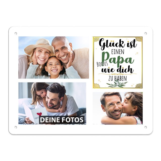 Blechschild f&uuml;r den Bonuspapa gestalten - Gl&uuml;ck ist - Collage mit 3 Fotos - DIN A5