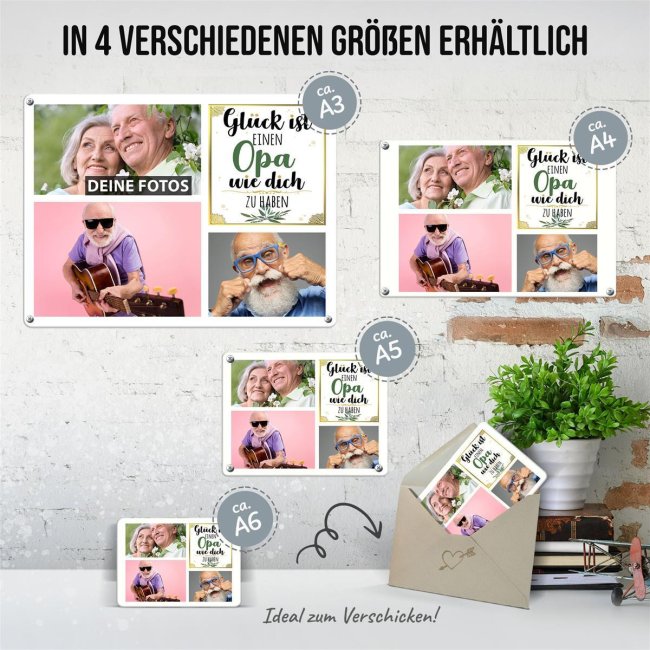 Blechschild f&uuml;r den Opa gestalten - Gl&uuml;ck ist - Collage mit 3 Fotos - DIN A3