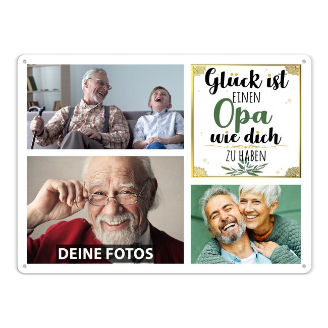 Blechschild f&uuml;r den Opa gestalten - Gl&uuml;ck ist - Collage mit 3 Fotos - DIN A3