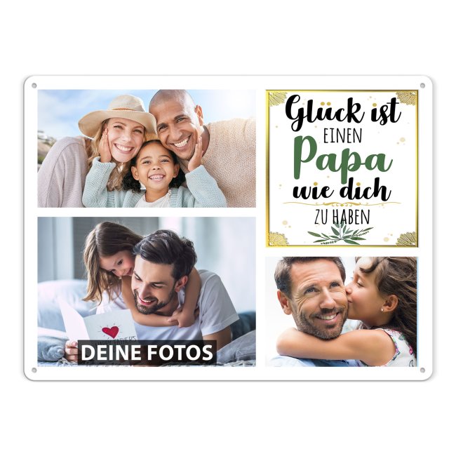 Blechschild f&uuml;r den Papa gestalten - Gl&uuml;ck ist - Collage mit 3 Fotos - DIN A3