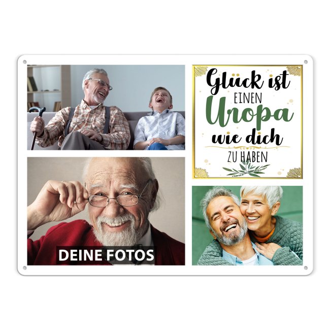 Blechschild f&uuml;r den Uropa gestalten - Gl&uuml;ck ist - Collage mit 3 Fotos - DIN A3