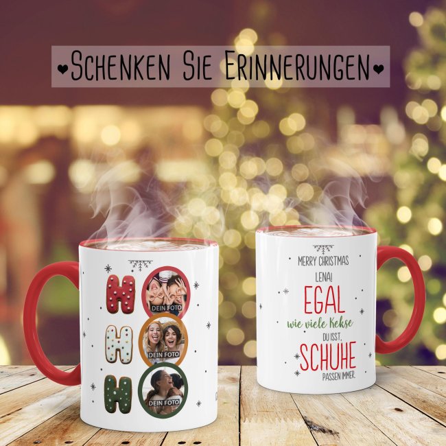 Weihnachtstasse mit Fotocollage - Egal wie viele Kekse du isst