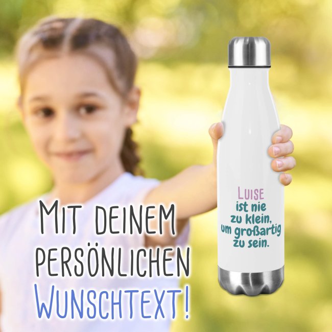Trinkflasche aus Edelstahl in wei&szlig; - individuell mit Text