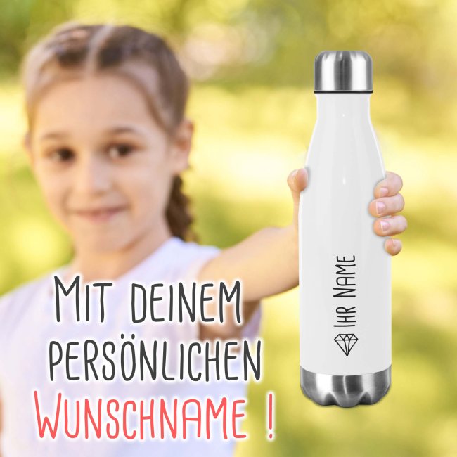 Edelstahl-Trinkflasche in wei&szlig; - individuell mit Name und Symbol