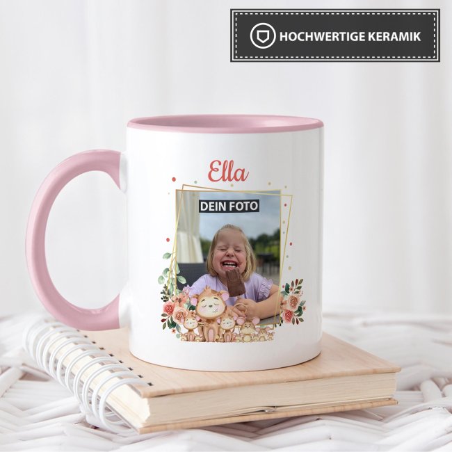 Tasse f&uuml;r Kinder - Fotocollage &Auml;ffchen - mit Name