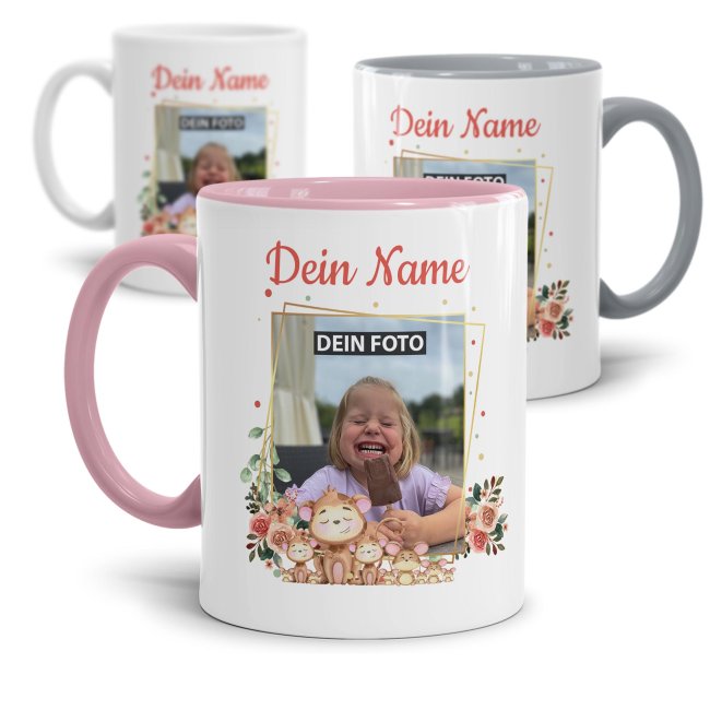 Tasse f&uuml;r Kinder - Fotocollage &Auml;ffchen - mit Name