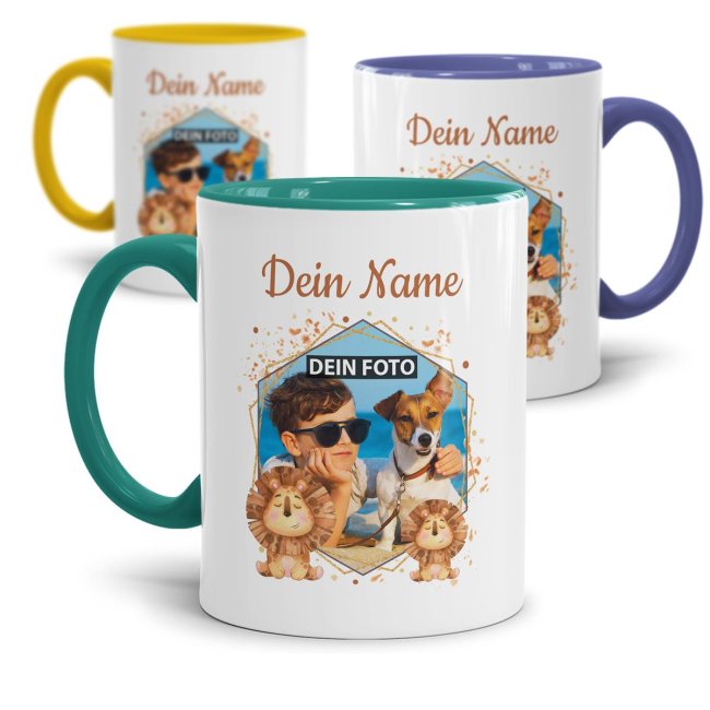 Tasse f&uuml;r Kinder - Fotocollage L&ouml;we - mit Name