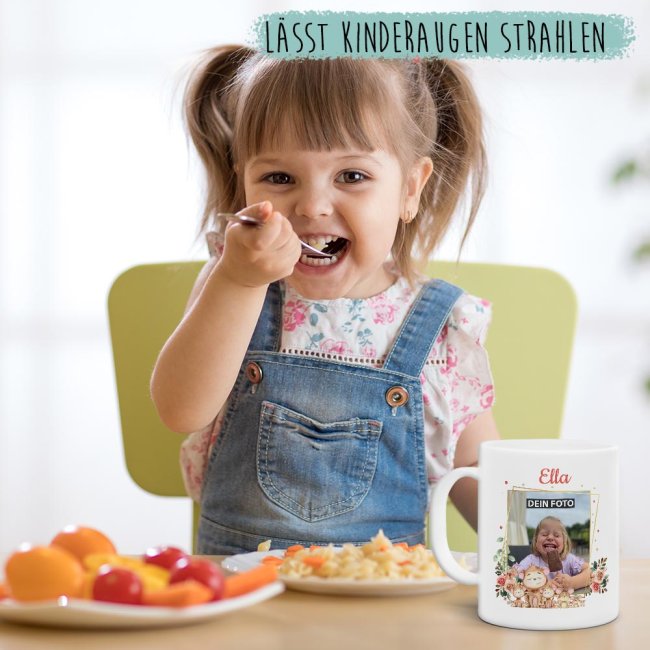 Fototasse f&uuml;r Kinder - &Auml;ffchen - mit Name und Foto personalisierbar - aus robustem Kunststoff