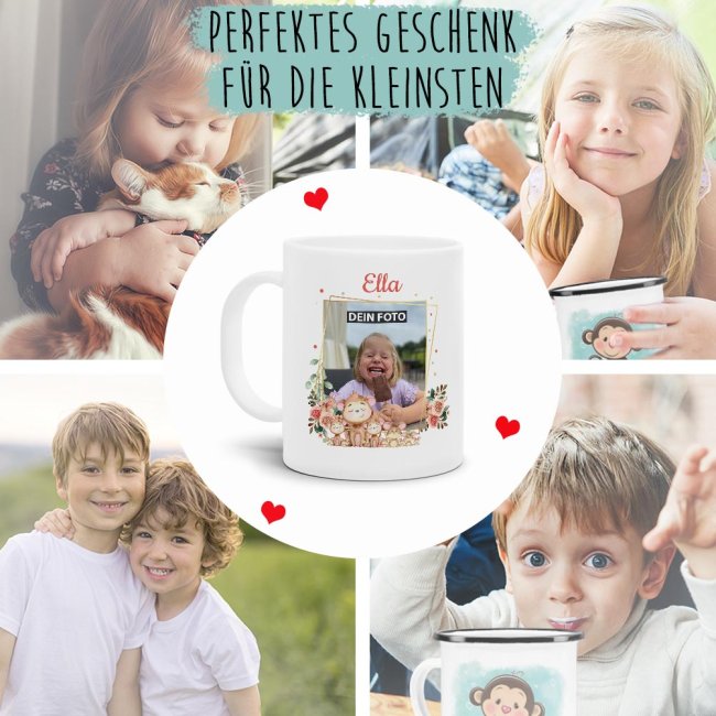 Fototasse f&uuml;r Kinder - &Auml;ffchen - mit Name und Foto personalisierbar - aus robustem Kunststoff