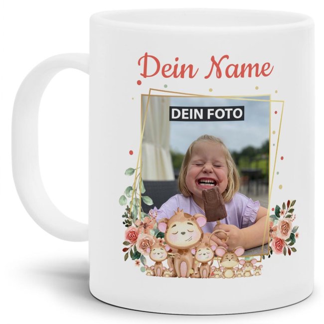 Fototasse f&uuml;r Kinder - &Auml;ffchen - mit Name und Foto personalisierbar - aus robustem Kunststoff