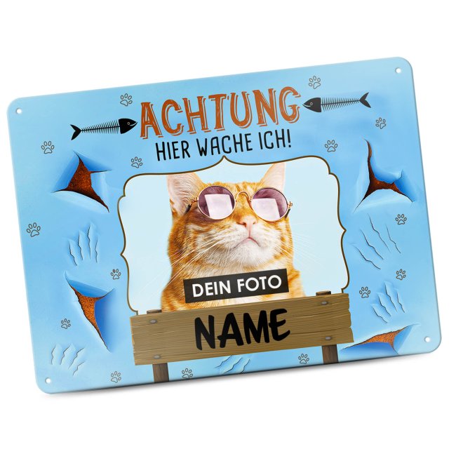 Katzenschild - Hier wache ich - mit Name und Foto