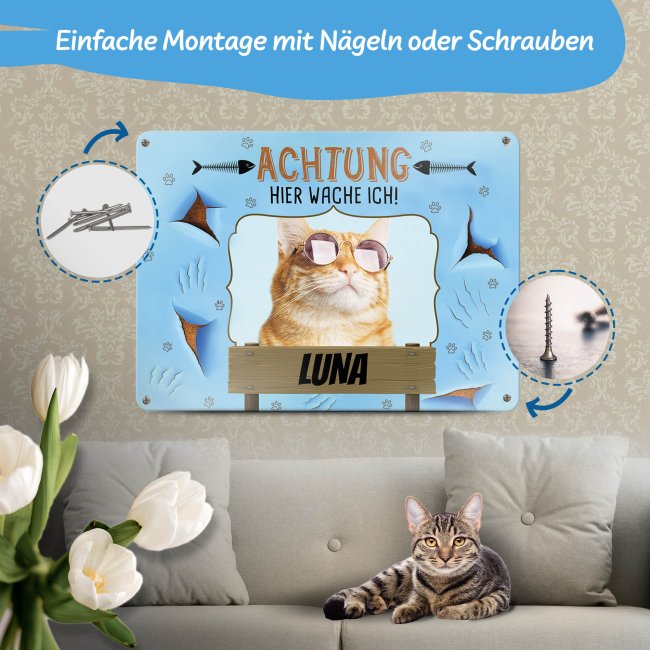 Katzenschild - Hier wache ich - mit Name und Foto