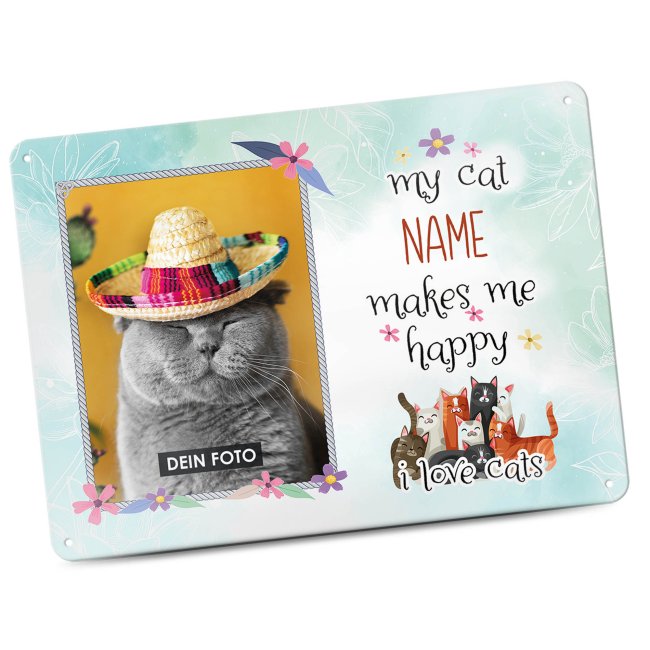 Katzenschild - My cat makes me happy - mit Name und Foto