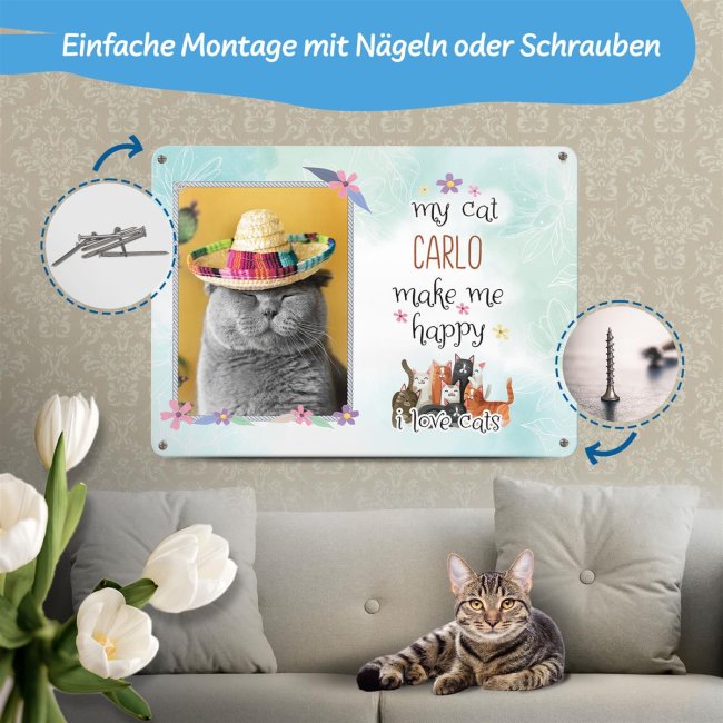 Katzenschild - My cat makes me happy - mit Name und Foto