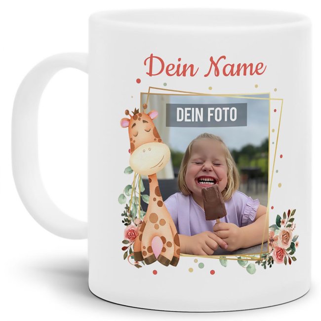 Fototasse f&uuml;r Kinder - Giraffe - mit Name und Foto personalisierbar - aus robustem Kunststoff