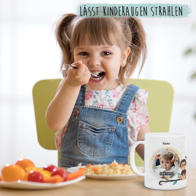 Fototasse f&uuml;r Kinder - Affe - mit Name und Foto personalisierbar - aus robustem Kunststoff