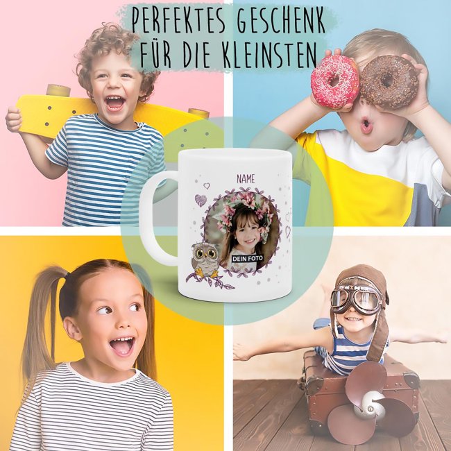 Fototasse f&uuml;r Kinder - Eule - mit Name und Foto personalisierbar - aus robustem Kunststoff