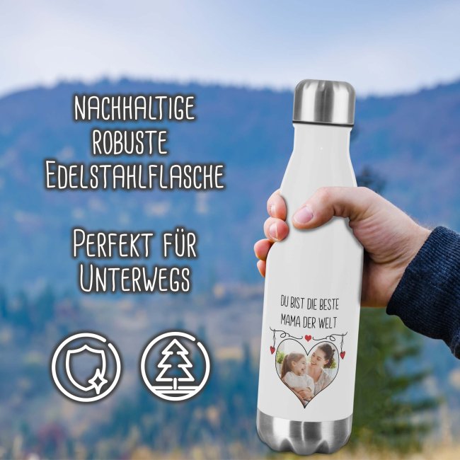 Edelstahl Trinkflasche mit verschiedenen Rahmen - mit Bild und Name