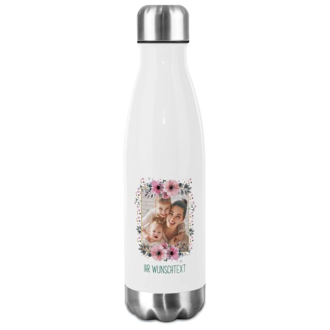 Edelstahl Trinkflasche mit Bild und Name - Blumenrahmen 2 - 500 ml