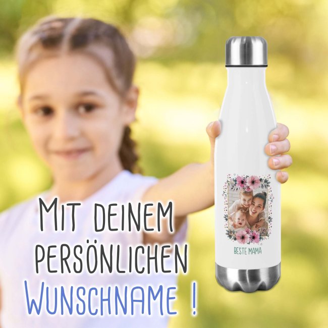 Edelstahl Trinkflasche mit Bild und Name - Blumenrahmen 2 - 500 ml