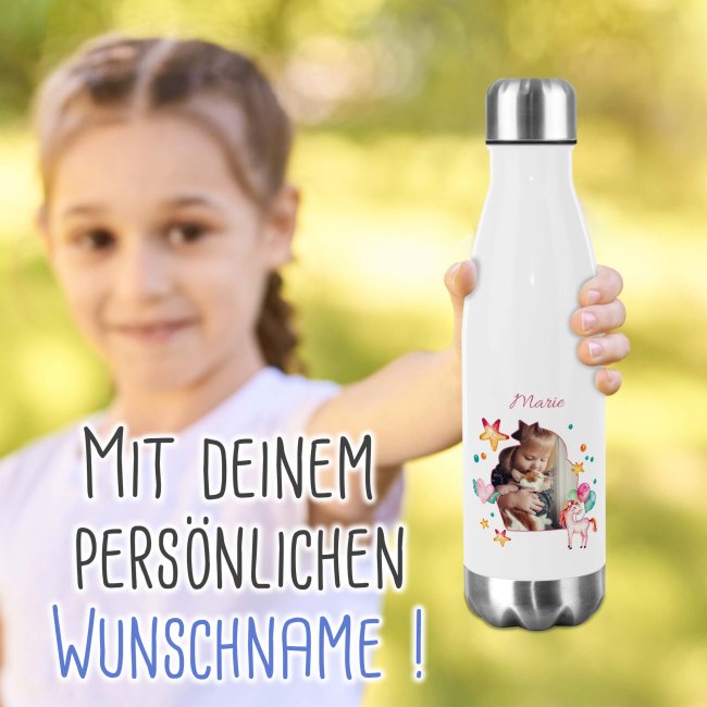 Trinkflasche aus Edelstahl f&uuml;r Kinder - mit Bild und Name - Rahmen Cupcakeform - 500 ml