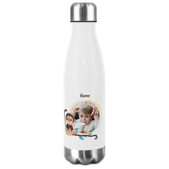 Trinkflasche aus Edelstahl f&uuml;r Kinder - mit Bild und Name - Rahmen Affe - 500 ml