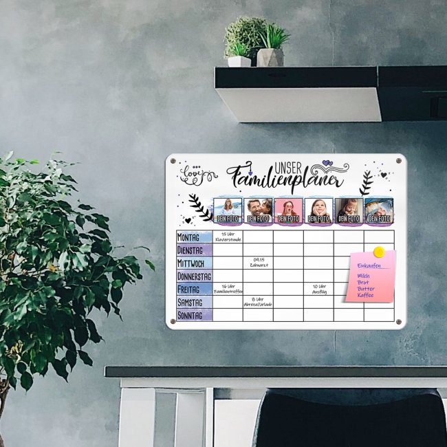 Familienplaner zum selbst Gestalten mit Fotos, Gr&ouml;&szlig;e A3, inkl. abwischbarem Stift