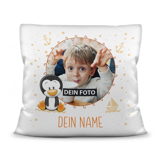 Fotokissen mit Name - Pinguin - Kissen Wei&szlig; flauschig