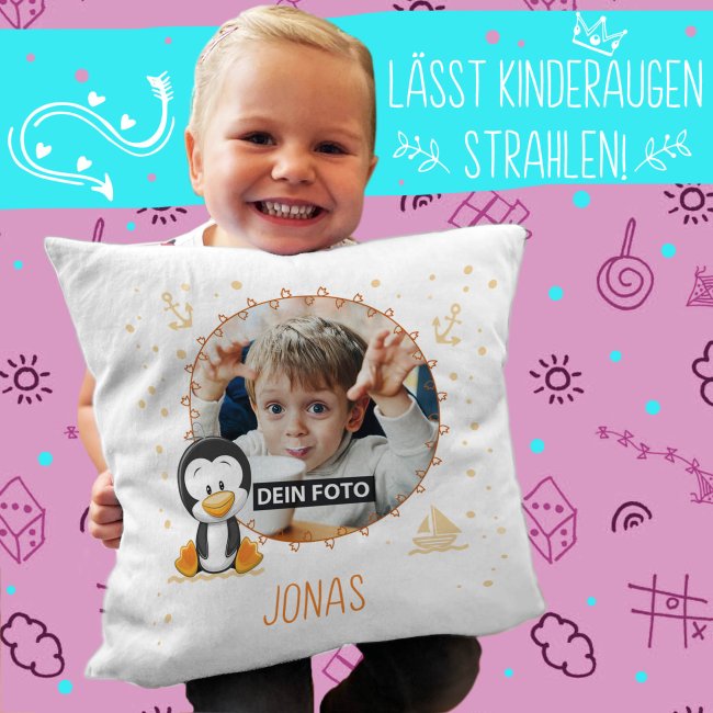 Fotokissen mit Name - Pinguin - Kissen Wei&szlig; flauschig