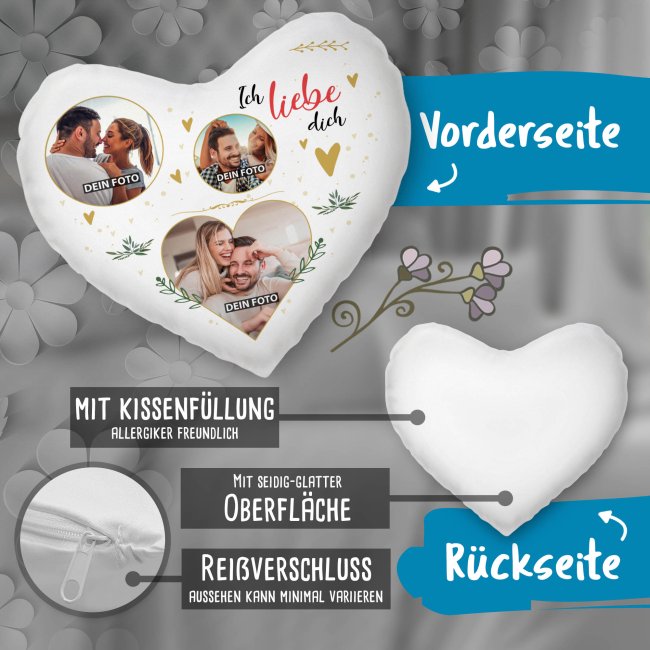 Herzkissen - Ich liebe dich - Fotocollage mit 3 Fotos