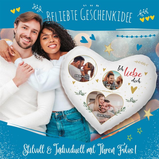 Herzkissen - Ich liebe dich - Fotocollage mit 3 Fotos