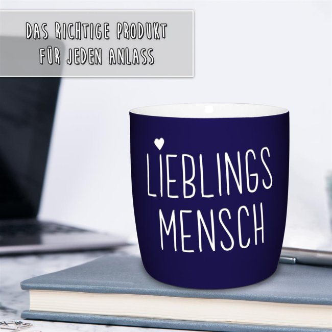 Tasse mit Lasergravur - Lieblingsmensch - Blau