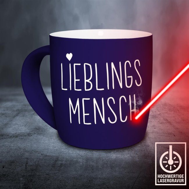 Tasse mit Lasergravur - Lieblingsmensch - Blau