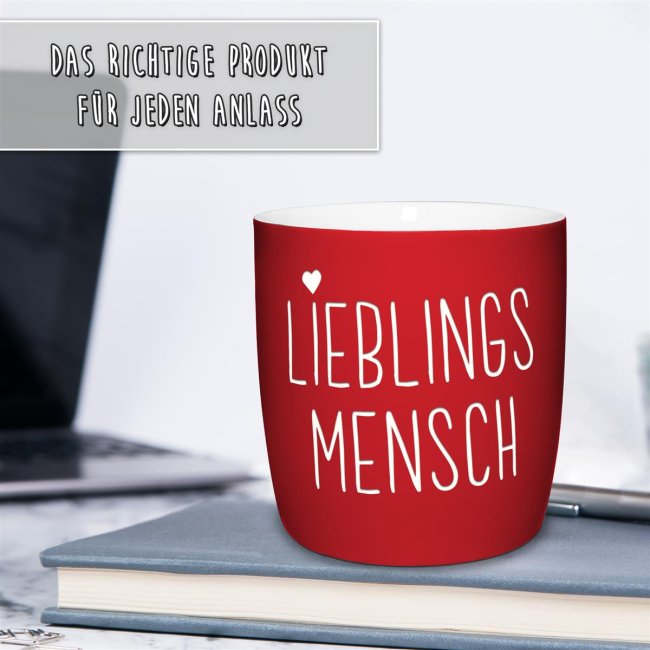 Tasse mit Lasergravur - Lieblingsmensch - Rot