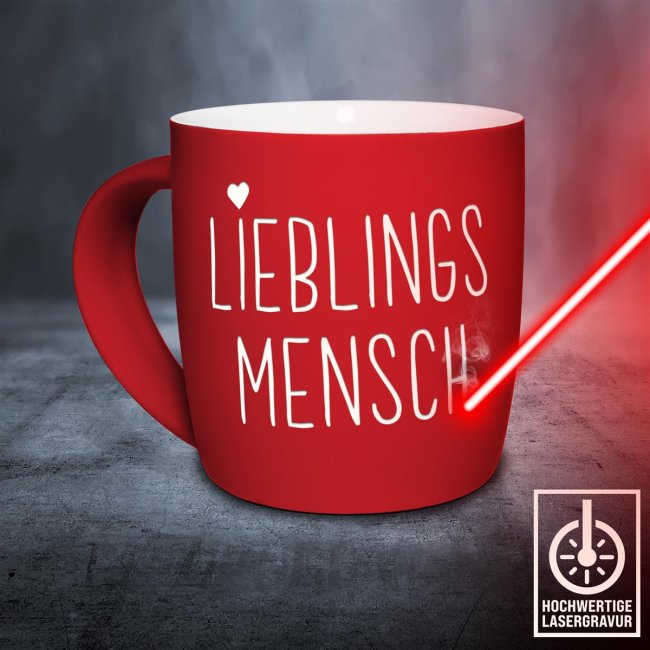 Tasse mit Lasergravur - Lieblingsmensch - Rot