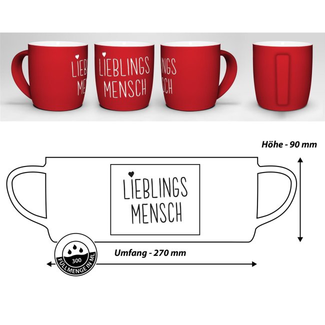 Tasse mit Lasergravur - Lieblingsmensch - Rot