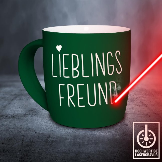 Tasse mit Lasergravur - Lieblingsfreund - Gr&uuml;n