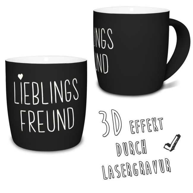 Tasse mit Lasergravur - Lieblingsfreund - Schwarz