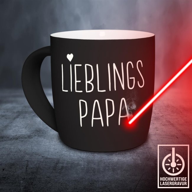 Tasse mit Lasergravur - Lieblingspapa - Schwarz