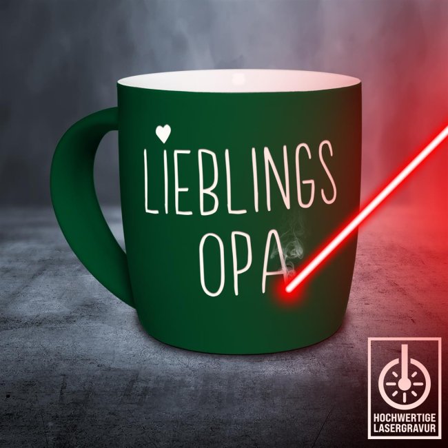 Tasse mit Lasergravur - Lieblingsopa - Gr&uuml;n