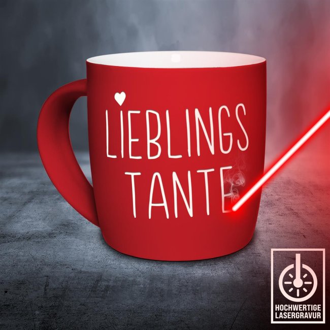 Tasse mit Lasergravur - Lieblingstante - Rot