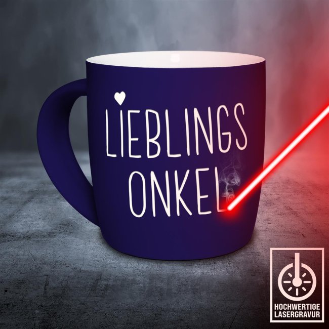 Tasse mit Lasergravur - Lieblingsonkel - Blau