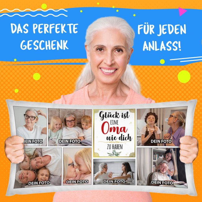 XXL Kissen - Fotocollage mit 7 Fotos - Gl&uuml;ck ist - Oma