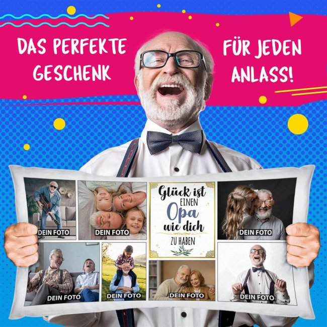 XXL Kissen - Fotocollage mit 7 Fotos - Gl&uuml;ck ist -  Opa