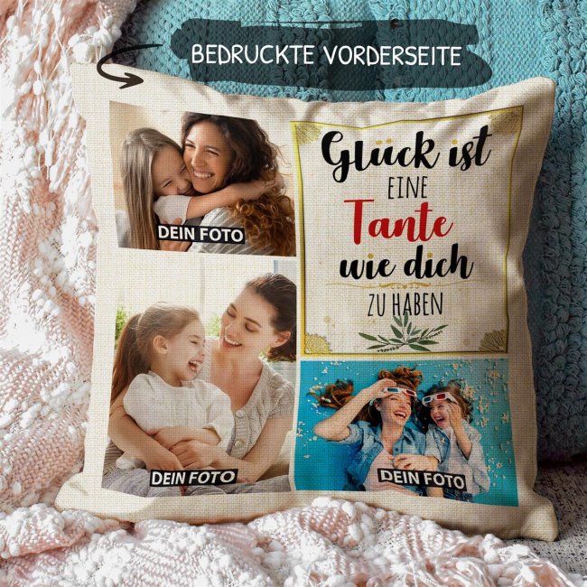 Kissen in Leinenoptik f&uuml;r Frauen - Gl&uuml;ck ist - Tante