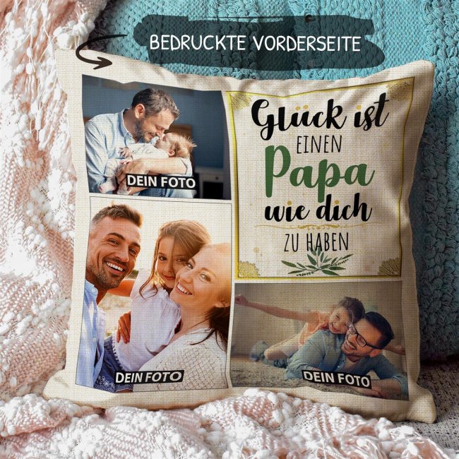 Kissen in Leinenoptik f&uuml;r M&auml;nner - Gl&uuml;ck ist - Papa